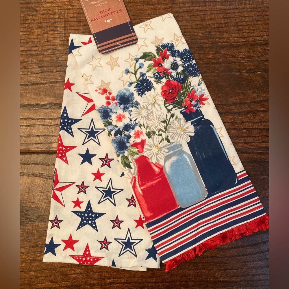 Farmhouse Patriotic Flowers & Mason Jars Kitchen Towels Set, Williamstown Home